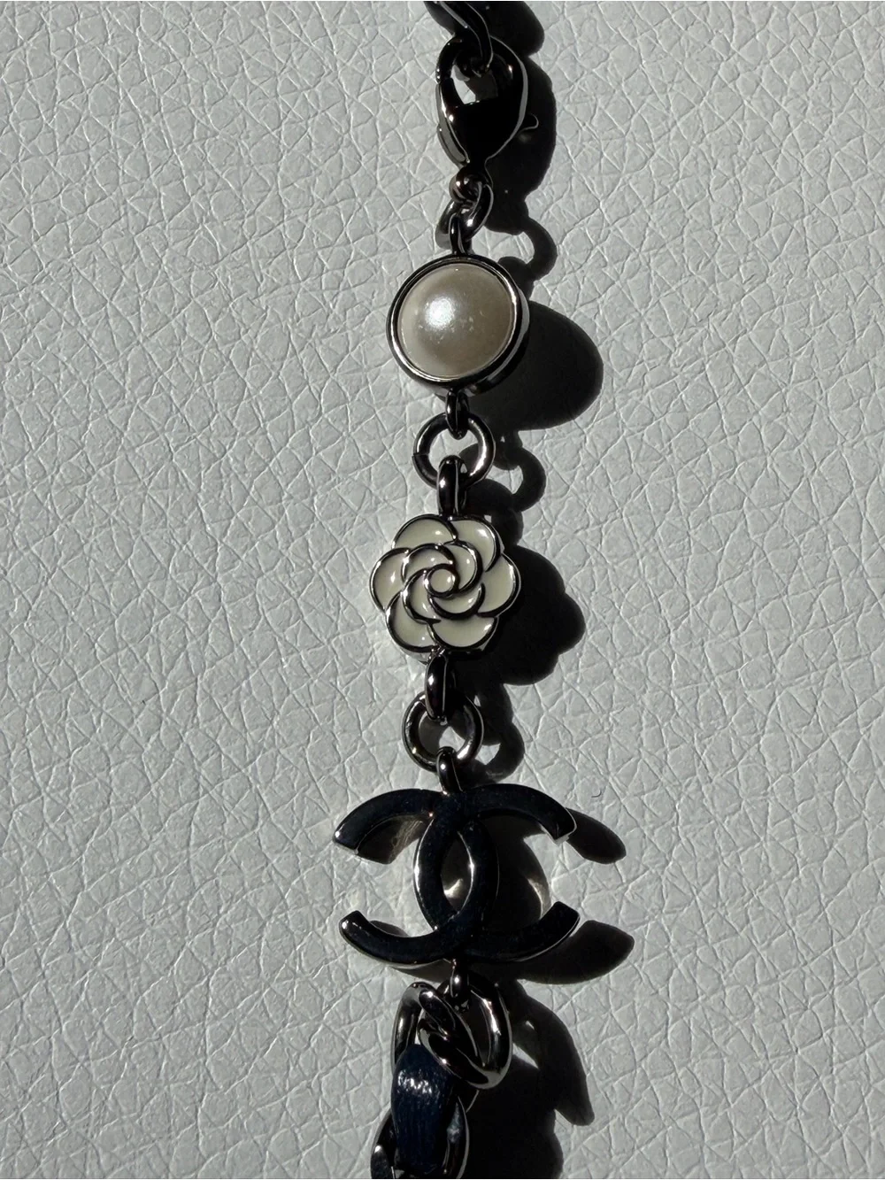 CHANEL Navy Chain Necklace/Belt with Interwoven Leather and SilverCharm Accents